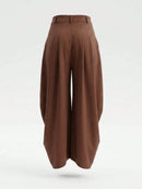Calça Casual Feminina de Cintura Alta, Solta, Plissada e Assimétrica, Fechamento com Botão, Estilo Relaxado, Tecido de Linho de Alta Qualidade, Primavera e Outono