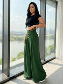 Vendedor IndicadoCalça Pantalona Feminina Solta, de Cor Sólida, com Botões na Frente e Pregas P M G