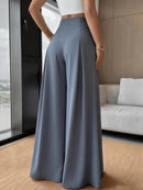 Vendedor IndicadoCalça Pantalona Feminina Solta, de Cor Sólida, com Botões na Frente e Pregas P M G