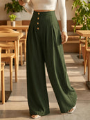 Vendedor IndicadoCalça Pantalona Feminina Solta, de Cor Sólida, com Botões na Frente e Pregas P M G