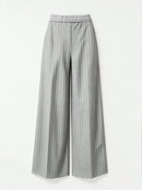 Elenzga Calça Longa Casual Solta de Perna Larga com Design de Botão e Listras para Mulheres