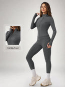 NcmRyu Conjunto Feminino de Moda com Zíper Elástico, Design de Gola Alta, Cintura Marcada e Efeito Levantador de Quadril, Manga Longa e Calça Longa para Exercícios