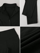 NcmRyu Conjunto Feminino de Moda com Zíper Elástico, Design de Gola Alta, Cintura Marcada e Efeito Levantador de Quadril, Manga Longa e Calça Longa para Exercícios