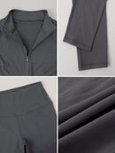 NcmRyu Conjunto Feminino de Moda com Zíper Elástico, Design de Gola Alta, Cintura Marcada e Efeito Levantador de Quadril, Manga Longa e Calça Longa para Exercícios