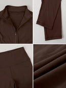 NcmRyu Conjunto Feminino de Moda com Zíper Elástico, Design de Gola Alta, Cintura Marcada e Efeito Levantador de Quadril, Manga Longa e Calça Longa para Exercícios