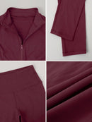NcmRyu Conjunto Feminino de Moda com Zíper Elástico, Design de Gola Alta, Cintura Marcada e Efeito Levantador de Quadril, Manga Longa e Calça Longa para Exercícios