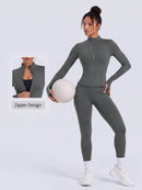 NcmRyu Conjunto Feminino de Moda com Zíper Elástico, Design de Gola Alta, Cintura Marcada e Efeito Levantador de Quadril, Manga Longa e Calça Longa para Exercícios