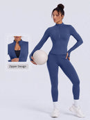 NcmRyu Conjunto Feminino de Moda com Zíper Elástico, Design de Gola Alta, Cintura Marcada e Efeito Levantador de Quadril, Manga Longa e Calça Longa para Exercícios