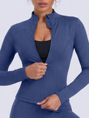 NcmRyu Conjunto Feminino de Moda com Zíper Elástico, Design de Gola Alta, Cintura Marcada e Efeito Levantador de Quadril, Manga Longa e Calça Longa para Exercícios