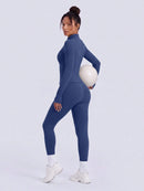 NcmRyu Conjunto Feminino de Moda com Zíper Elástico, Design de Gola Alta, Cintura Marcada e Efeito Levantador de Quadril, Manga Longa e Calça Longa para Exercícios