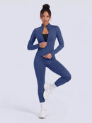 NcmRyu Conjunto Feminino de Moda com Zíper Elástico, Design de Gola Alta, Cintura Marcada e Efeito Levantador de Quadril, Manga Longa e Calça Longa para Exercícios