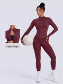 NcmRyu Conjunto Feminino de Moda com Zíper Elástico, Design de Gola Alta, Cintura Marcada e Efeito Levantador de Quadril, Manga Longa e Calça Longa para Exercícios