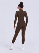 NcmRyu Conjunto Feminino de Moda com Zíper Elástico, Design de Gola Alta, Cintura Marcada e Efeito Levantador de Quadril, Manga Longa e Calça Longa para Exercícios