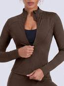 NcmRyu Conjunto Feminino de Moda com Zíper Elástico, Design de Gola Alta, Cintura Marcada e Efeito Levantador de Quadril, Manga Longa e Calça Longa para Exercícios