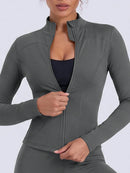 NcmRyu Conjunto Feminino de Moda com Zíper Elástico, Design de Gola Alta, Cintura Marcada e Efeito Levantador de Quadril, Manga Longa e Calça Longa para Exercícios