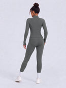 NcmRyu Conjunto Feminino de Moda com Zíper Elástico, Design de Gola Alta, Cintura Marcada e Efeito Levantador de Quadril, Manga Longa e Calça Longa para Exercícios