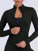 NcmRyu Conjunto Feminino de Moda com Zíper Elástico, Design de Gola Alta, Cintura Marcada e Efeito Levantador de Quadril, Manga Longa e Calça Longa para Exercícios