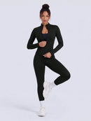 NcmRyu Conjunto Feminino de Moda com Zíper Elástico, Design de Gola Alta, Cintura Marcada e Efeito Levantador de Quadril, Manga Longa e Calça Longa para Exercícios