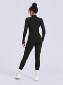 NcmRyu Conjunto Feminino de Moda com Zíper Elástico, Design de Gola Alta, Cintura Marcada e Efeito Levantador de Quadril, Manga Longa e Calça Longa para Exercícios