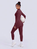 NcmRyu Conjunto Feminino de Moda com Zíper Elástico, Design de Gola Alta, Cintura Marcada e Efeito Levantador de Quadril, Manga Longa e Calça Longa para Exercícios