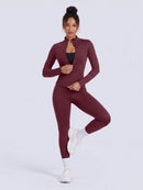 NcmRyu Conjunto Feminino de Moda com Zíper Elástico, Design de Gola Alta, Cintura Marcada e Efeito Levantador de Quadril, Manga Longa e Calça Longa para Exercícios