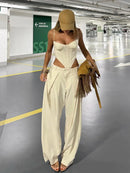 Conjunto Feminino Casual Primavera 2026: Camisola Estampada com Recortes Laterais e Alças Finas e Calça Pantalona - Moda Boho Elegante