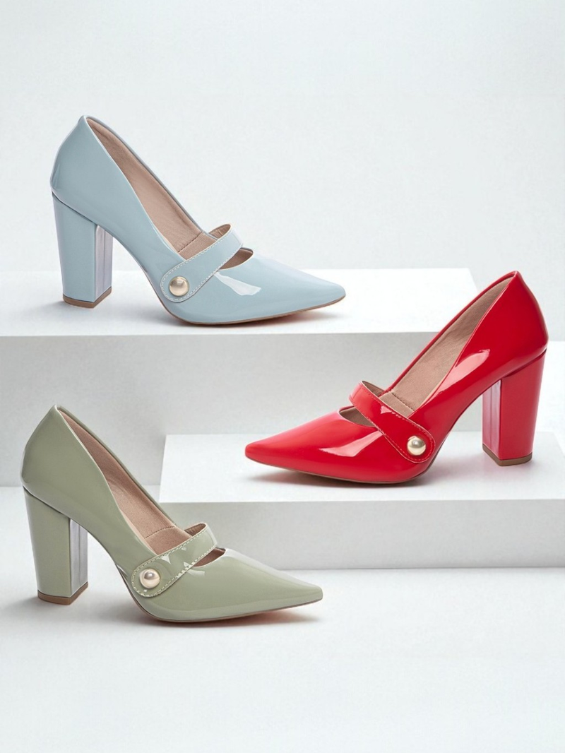Sapato Scarpin Feminino Colorido Verde Azul Vermelho Salto Alto Fechado Social Confortável Elegante