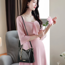 Bolsa Tote Colorblock Simples Feminina de Ombro Clássica Elegante Moderna com Pingente de Borla